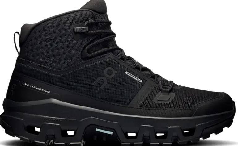 ON Womens Cloudrock Mid Waterproof Shoes - Black-Black